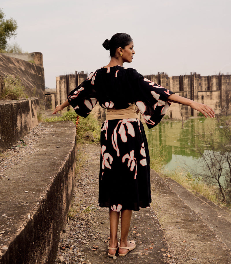 Quail dress cotton by Khara Kapas in black for women Worldwide