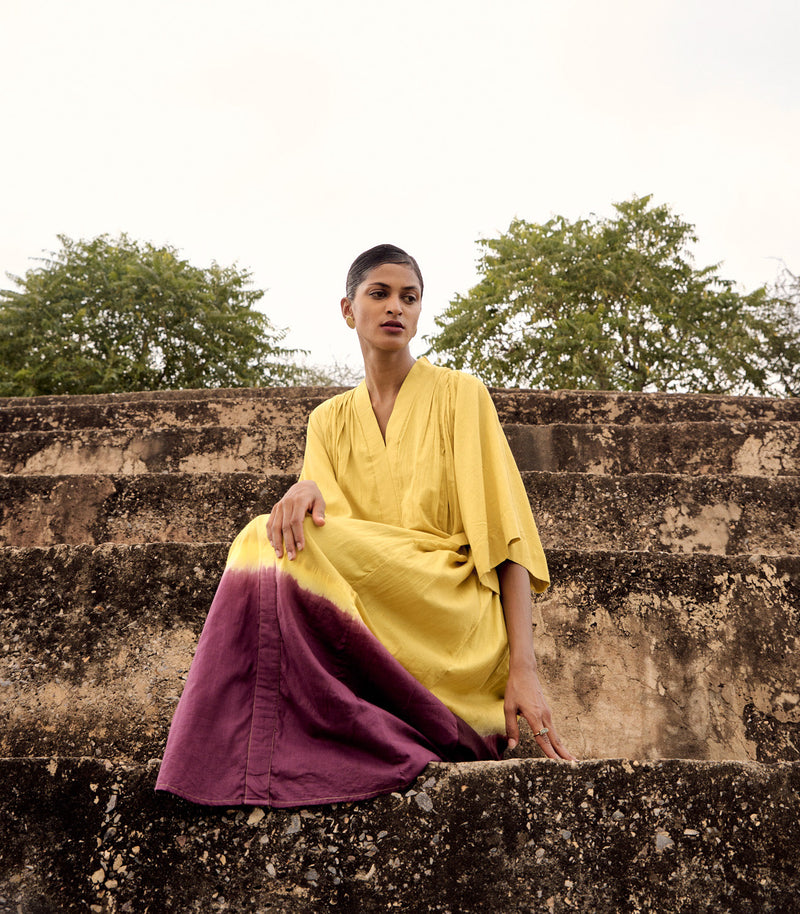 Honeycreeper dress cotton by Khara Kapas in yellow for women Worldwide