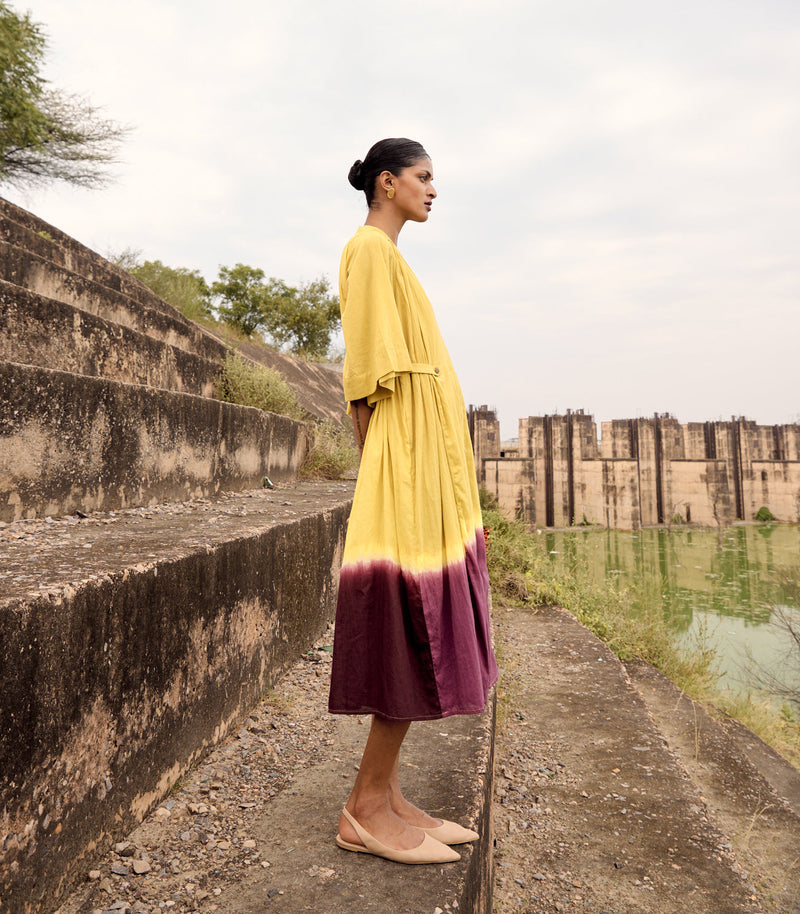 Honeycreeper dress cotton by Khara Kapas in yellow for women Worldwide
