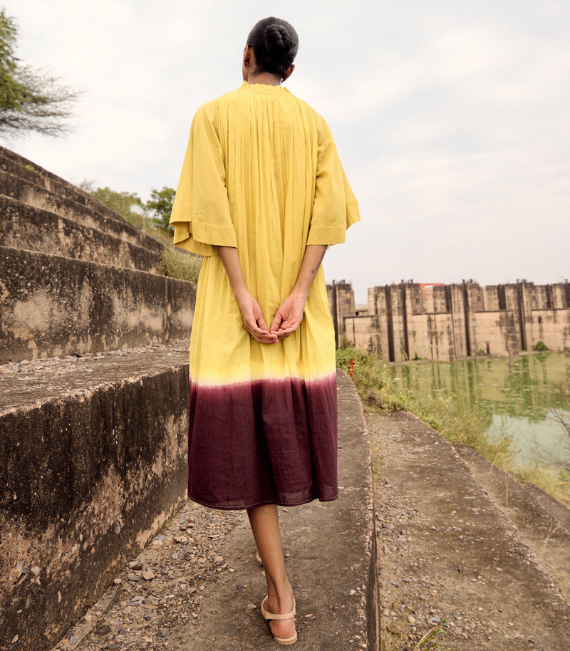 Honeycreeper dress cotton by Khara Kapas in yellow for women Worldwide