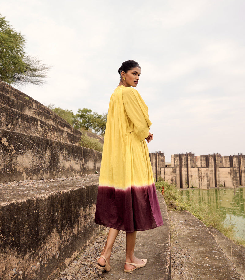 Honeycreeper dress cotton by Khara Kapas in yellow for women Worldwide