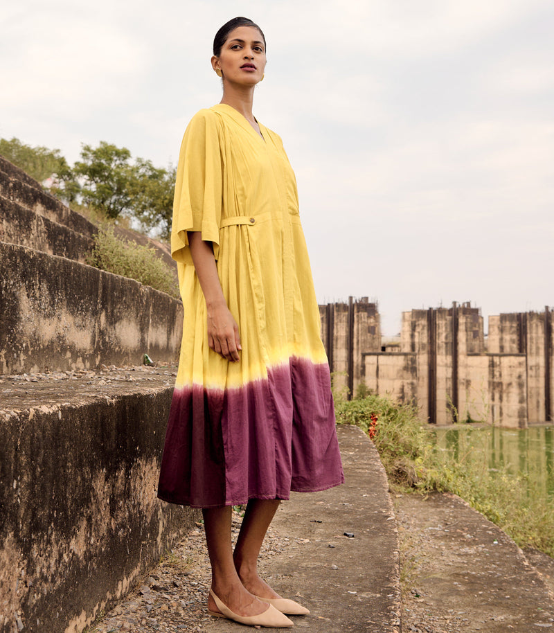 Honeycreeper dress cotton by Khara Kapas in yellow for women Worldwide