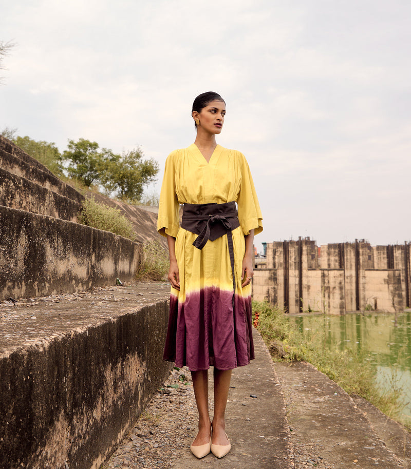 Honeycreeper dress cotton by Khara Kapas in yellow for women Worldwide