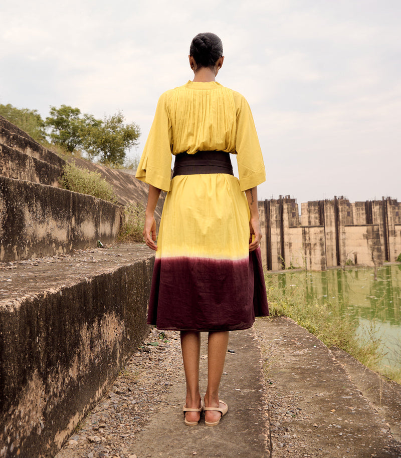 Honeycreeper dress cotton by Khara Kapas in yellow for women Worldwide