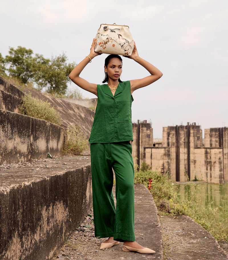 Pine co-ord set by Khara Kapas in green for women Worldwide