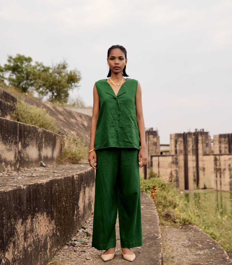 Pine co-ord set by Khara Kapas in green for women Worldwide