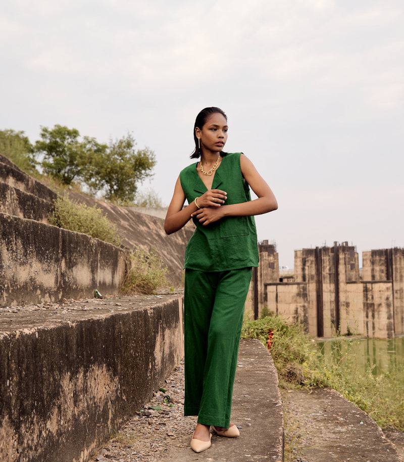 Pine co-ord set by Khara Kapas in green for women Worldwide