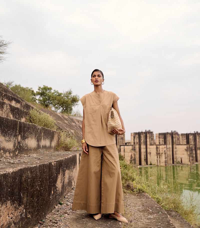 Wood rail co-ord set poplin by Khara Kapas for women Worldwide