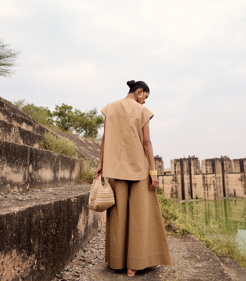 Wood rail co-ord set poplin by Khara Kapas for women Worldwide