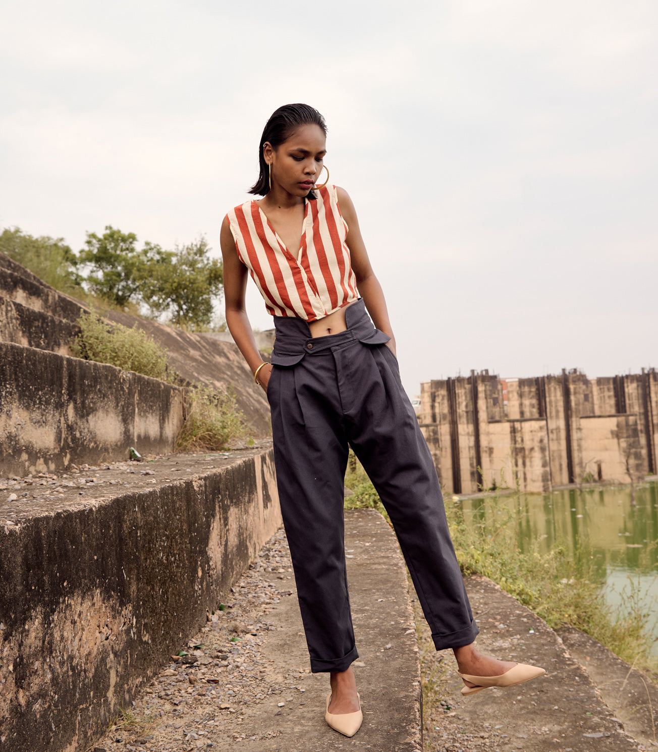 Grey teal trousers