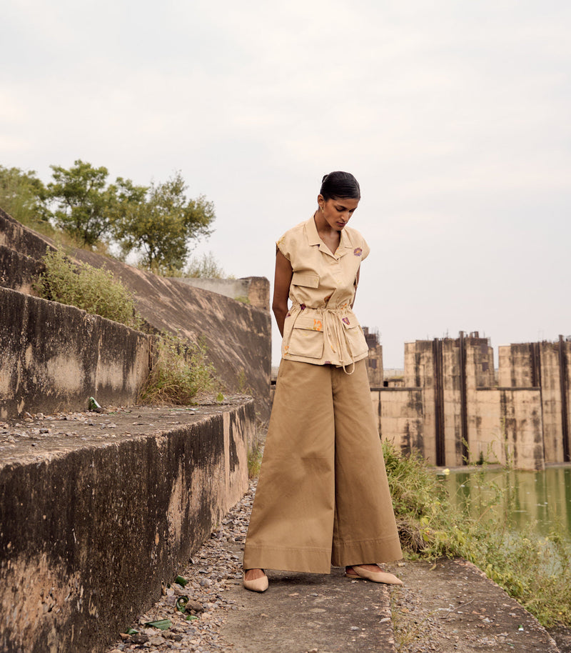 Owlet top cotton by Khara Kapas in beige for women Worldwide