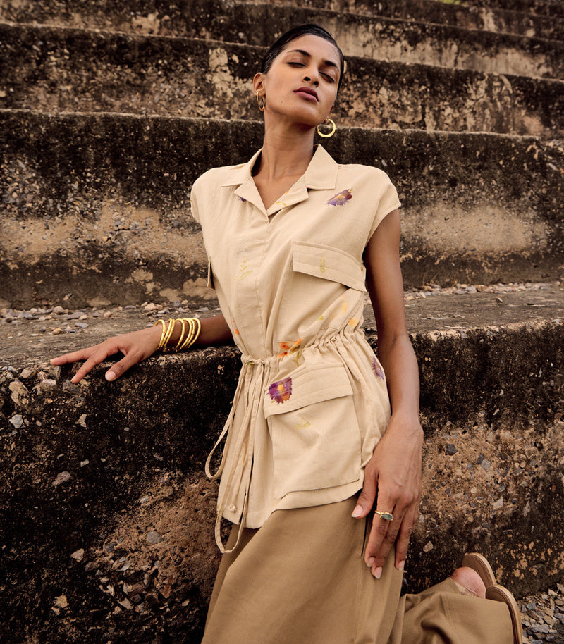 Owlet top cotton by Khara Kapas in beige for women Worldwide