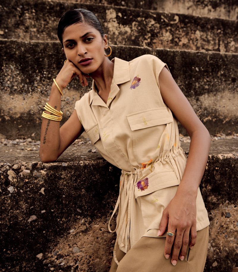 Owlet top cotton by Khara Kapas in beige for women Worldwide
