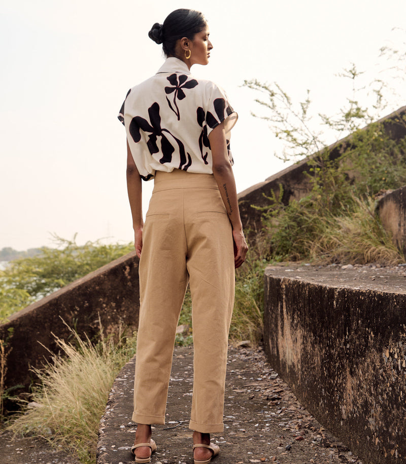 Remi trouser cotton by Khara Kapas in beige for women Worldwide