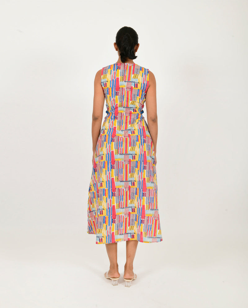 SCRIBBLE SIDE CUT DRESS cotton Dresses,Short and Midi Dresses by Rias in multi color for women Worldwide