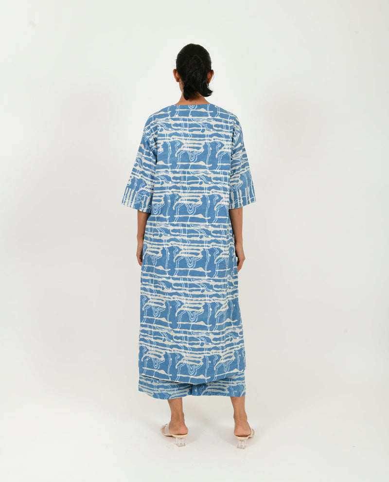 INDIGO SPLASH BUTTONED DRESS cotton by Rias in blue color for women Worldwide