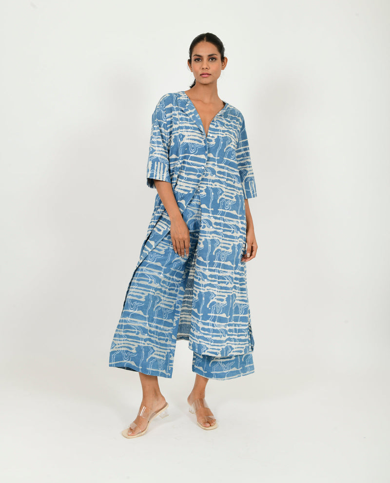 INDIGO SPLASH CO-RD SET cotton by Rias in blue color for women Worldwide
