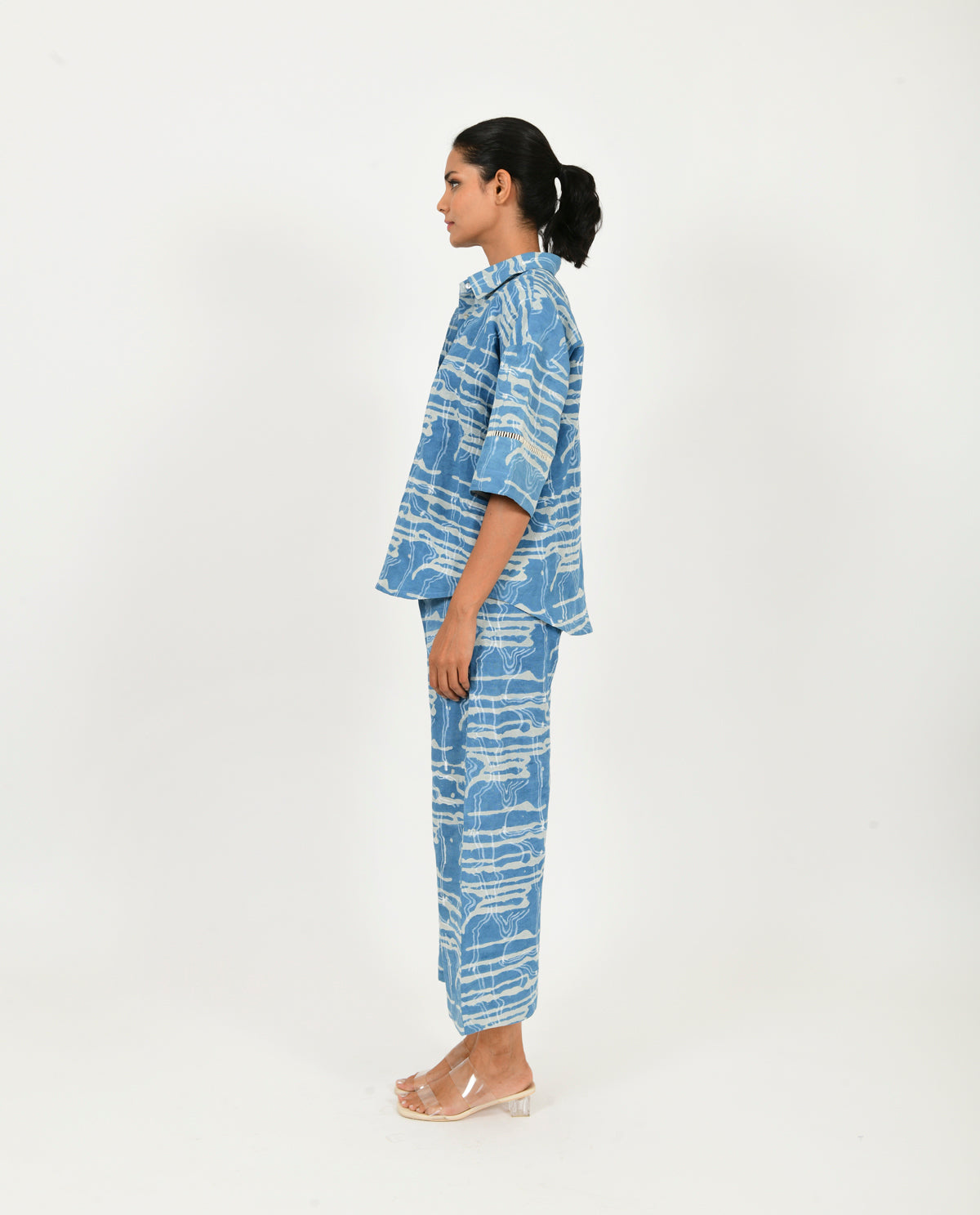 INDIGO SPLASH SHIRT LINEN CO-ORD SET