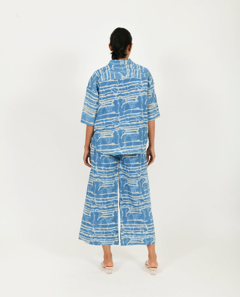 INDIGO SPLASH SHIRT LINEN CO-ORD SET by Rias in blue color for women Worldwide