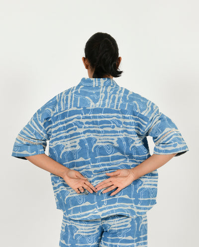 INDIGO SPLASH LINEN SHIRT