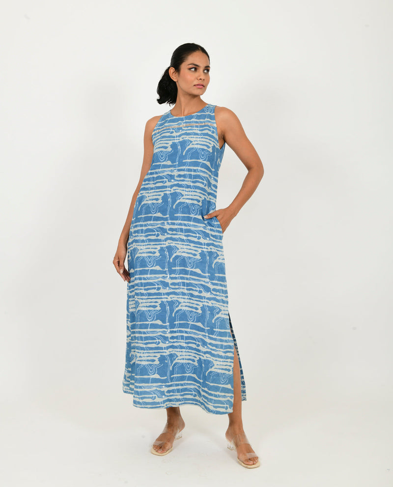 INDIGO SPLASH LINEN MAXI Dresses,Short and Midi Dresses by Rias in blue color for women Worldwide