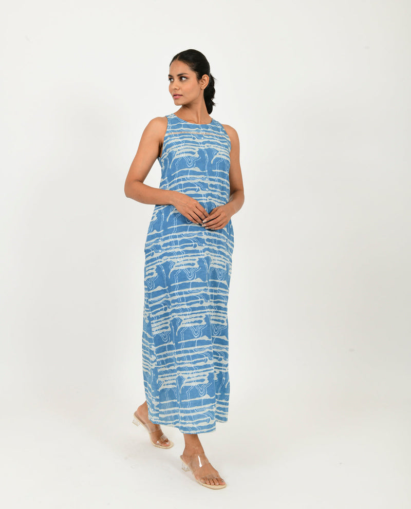 INDIGO SPLASH LINEN MAXI Dresses,Short and Midi Dresses by Rias in blue color for women Worldwide
