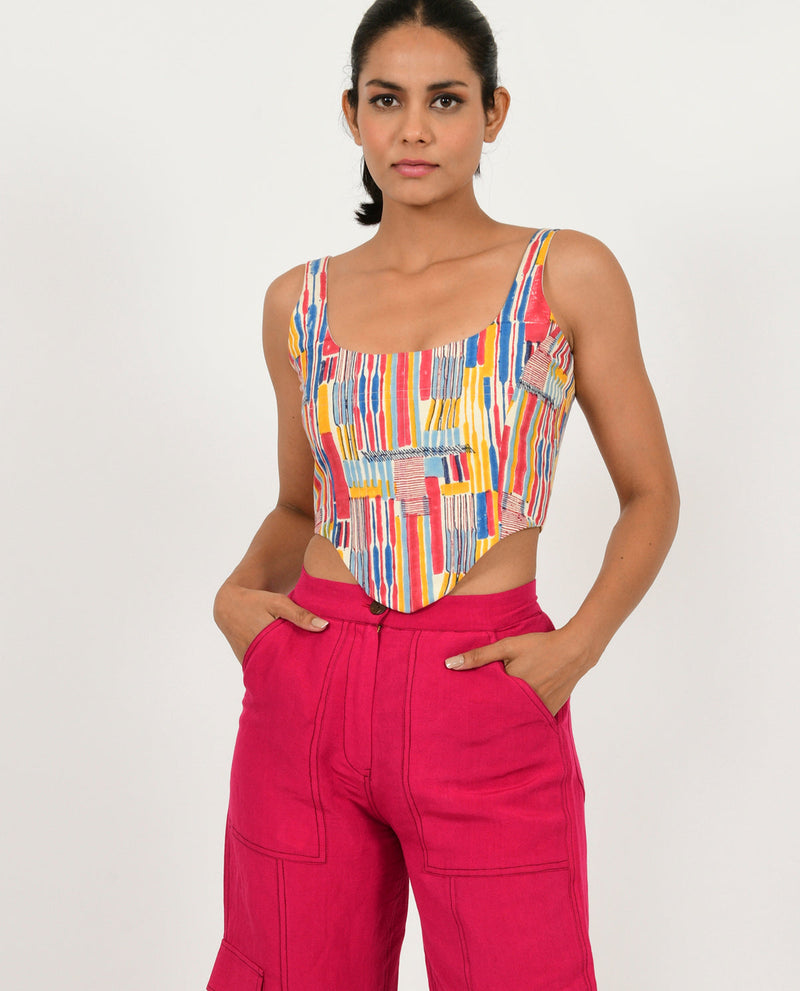 SCRIBBLE LINEN CORSET cotton by Rias in multi color for women Worldwide