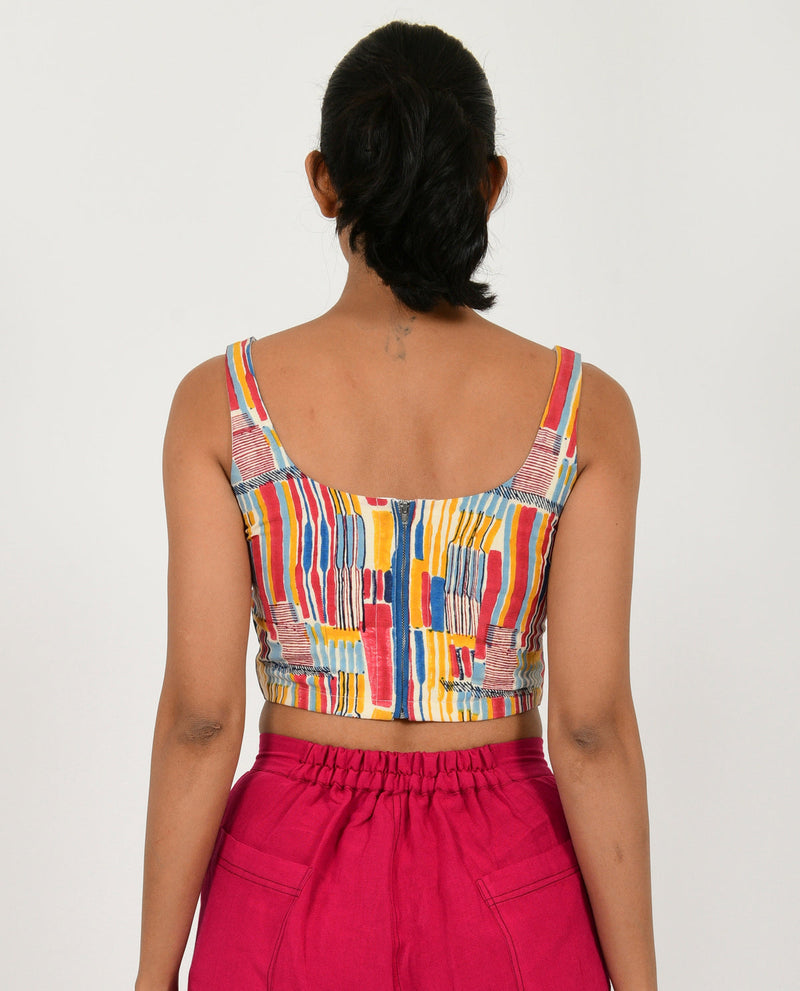 SCRIBBLE LINEN CORSET cotton by Rias in multi color for women Worldwide