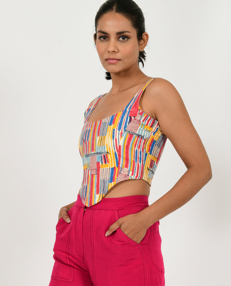 SCRIBBLE LINEN CORSET cotton by Rias in multi color for women Worldwide