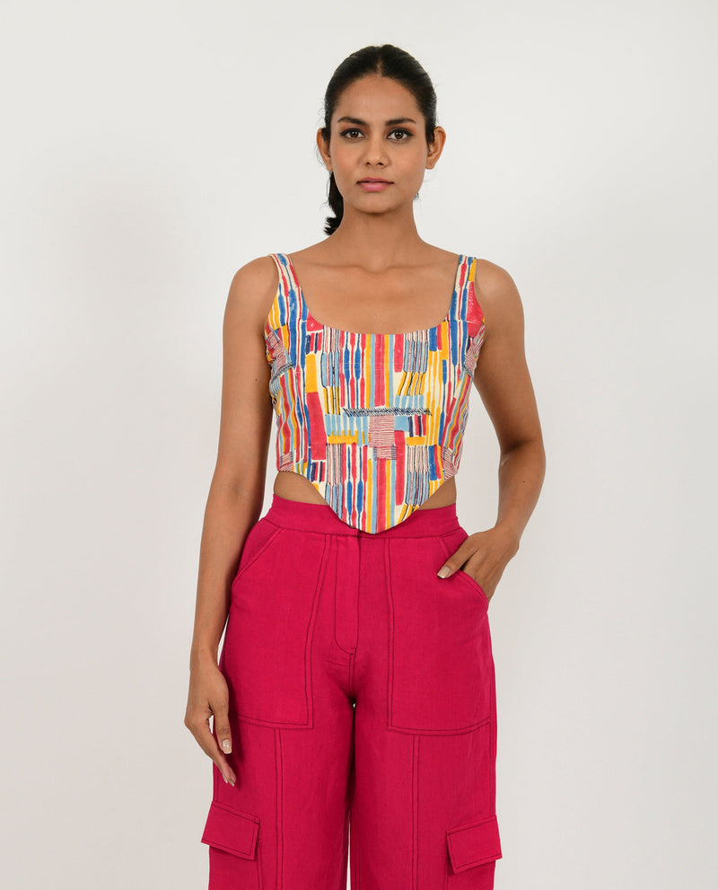 SCRIBBLE LINEN CORSET cotton by Rias in multi color for women Worldwide