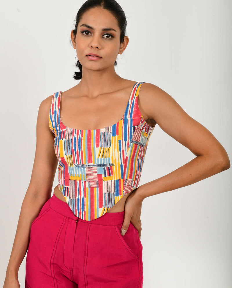 SCRIBBLE LINEN CORSET cotton by Rias in multi color for women Worldwide