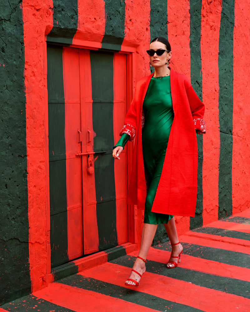 LAAL PARI Jackets & Overlays by TOKREE in red color for women Worldwide