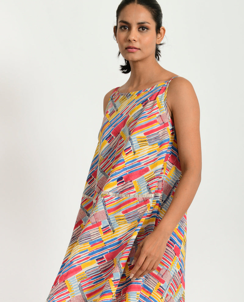SCRIBBLE HAND BLOCK MAXI cotton Dresses,Short and Midi Dresses by Rias in multi color for women Worldwide