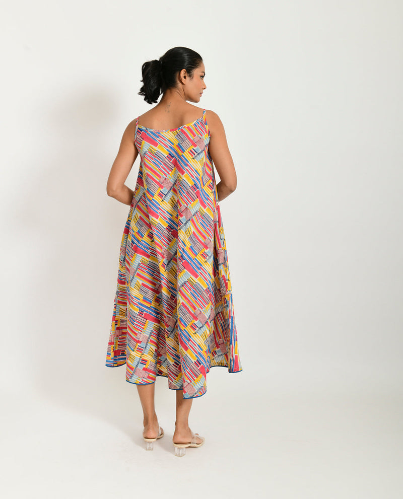 SCRIBBLE HAND BLOCK MAXI cotton Dresses,Short and Midi Dresses by Rias in multi color for women Worldwide
