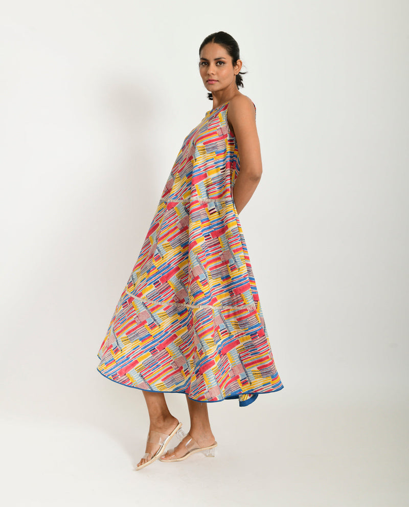 SCRIBBLE HAND BLOCK MAXI cotton Dresses,Short and Midi Dresses by Rias in multi color for women Worldwide