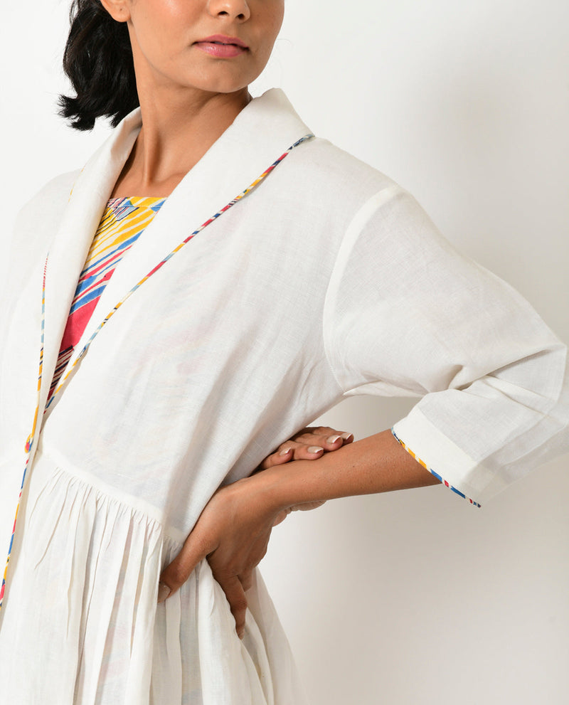 OFF WHITE LINEN JACKET cotton by Rias in white color for women Worldwide