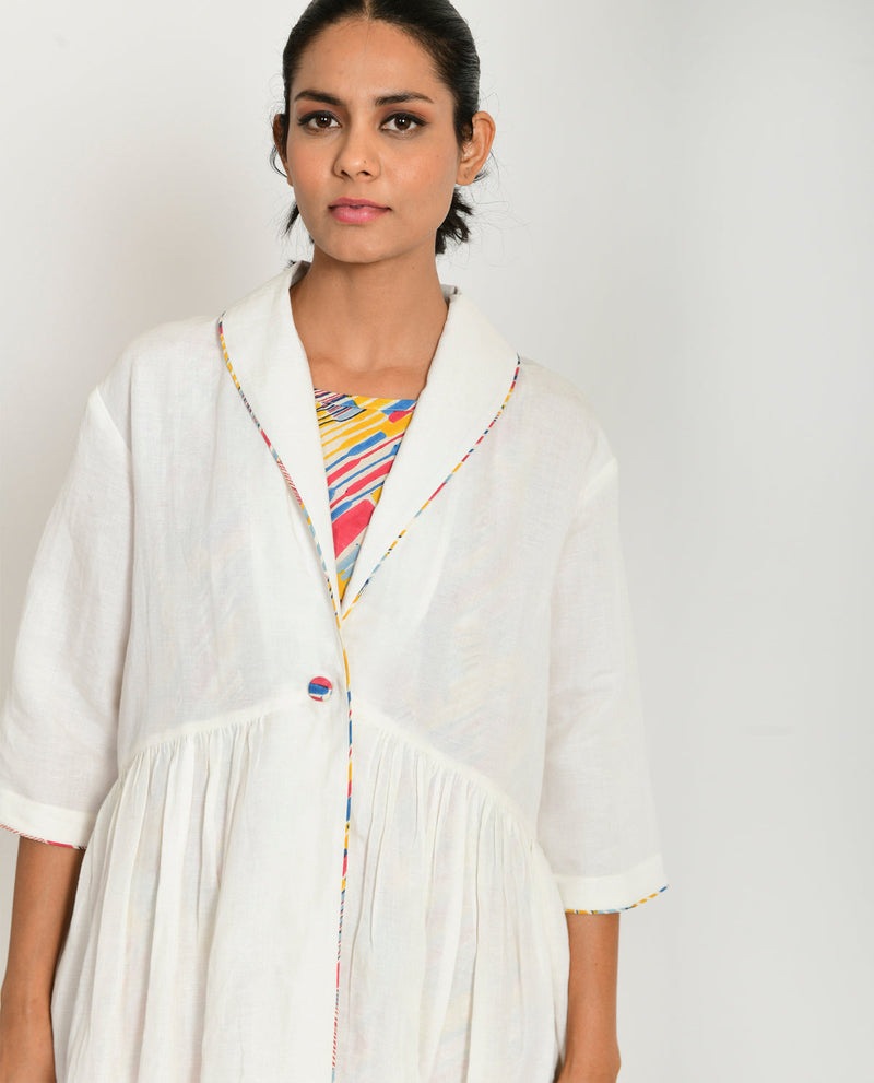 OFF WHITE LINEN JACKET cotton by Rias in white color for women Worldwide