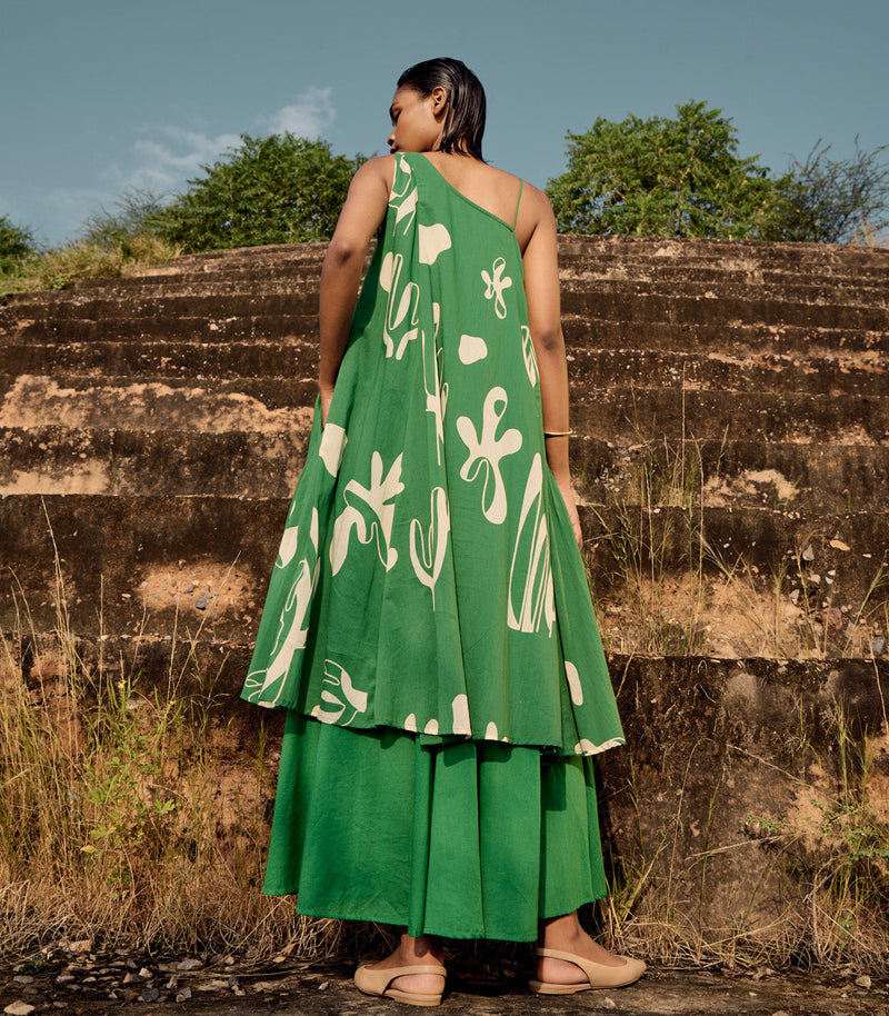 Crest dress cotton by Khara Kapas in green for women Worldwide