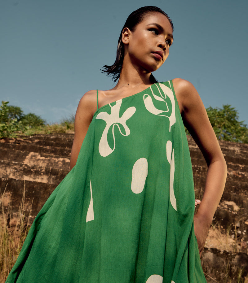Crest dress cotton by Khara Kapas in green for women Worldwide