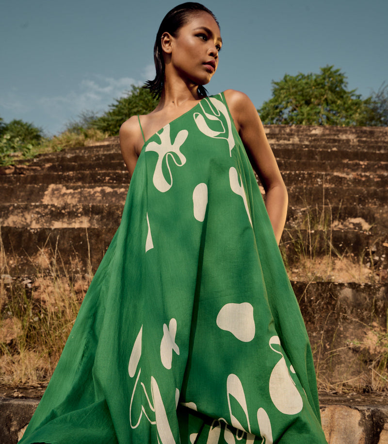 Crest dress cotton by Khara Kapas in green for women Worldwide