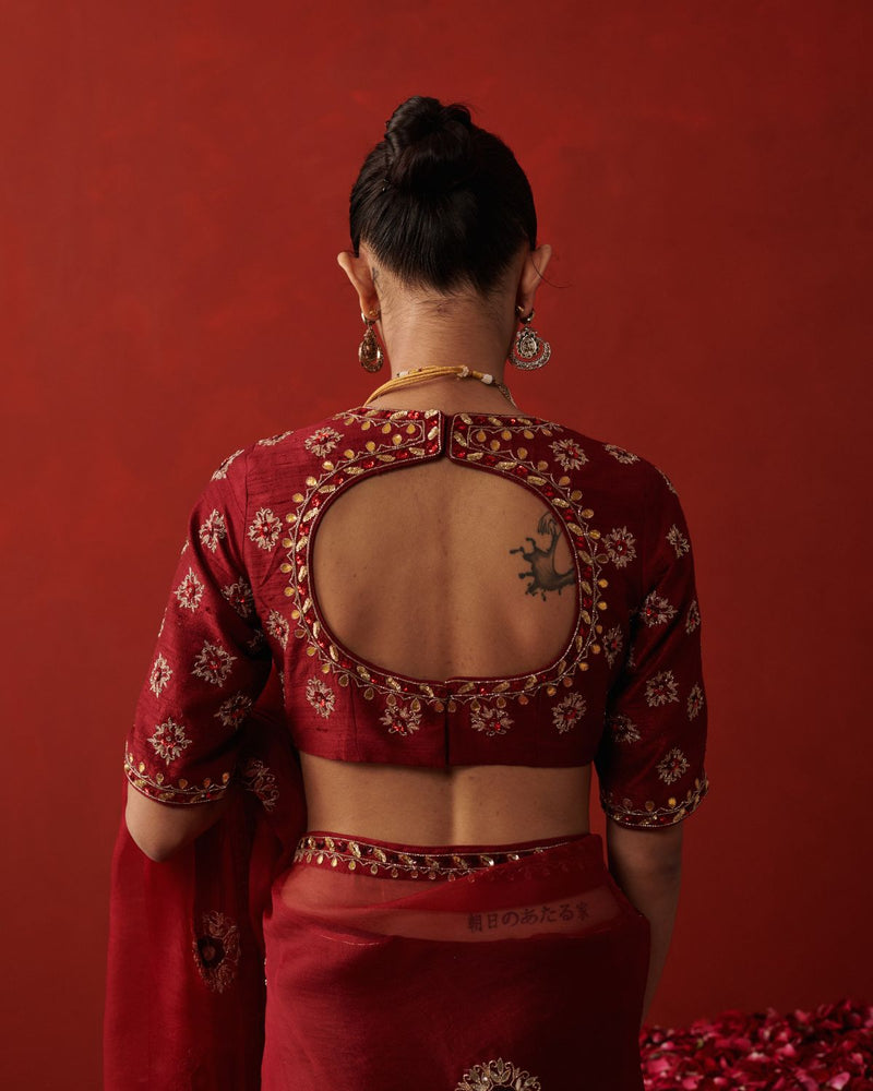 DUA BLOUSE silk by Rashika Mittal in red color for women Worldwide