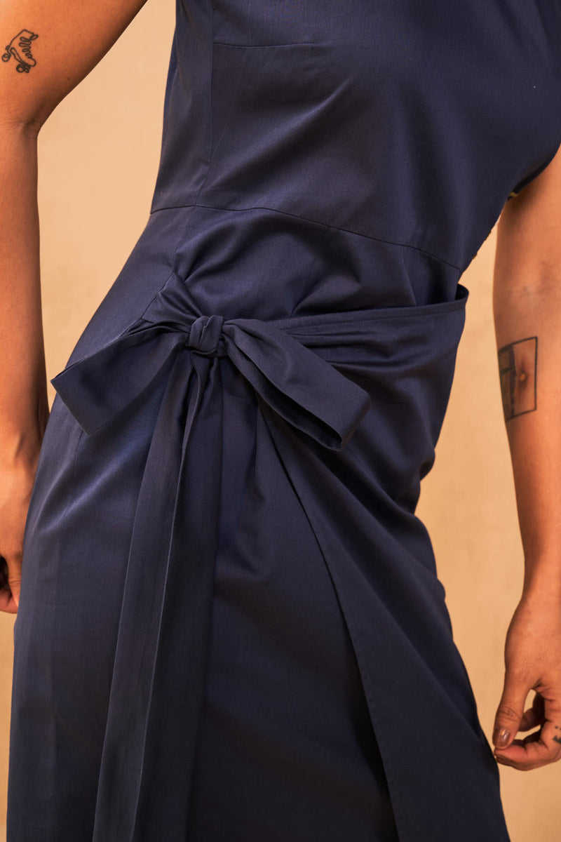 Daffodil Dreams Organic Cotton Wrap Dress satin by SUI in navy color for women Worldwide