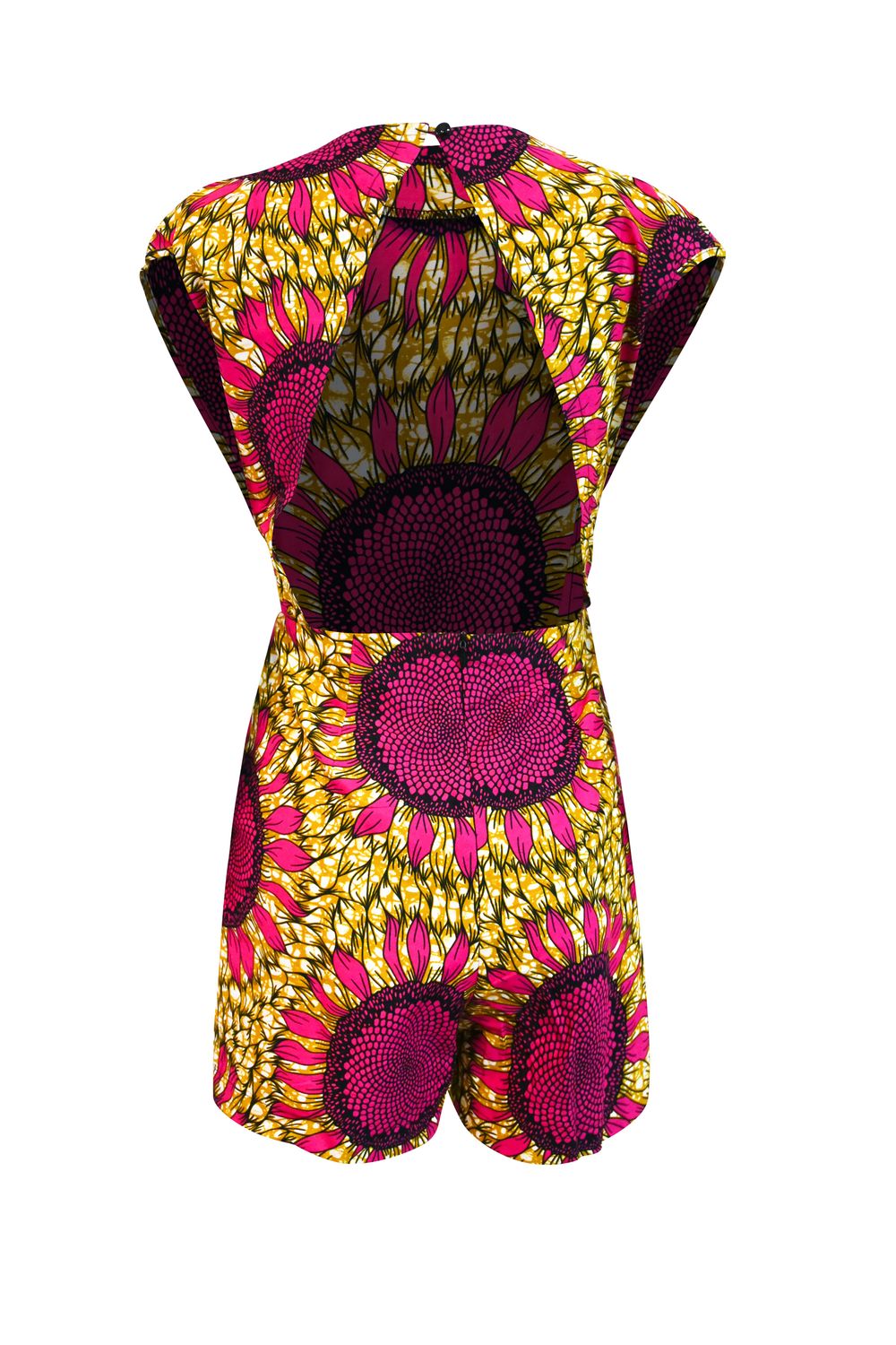 Dalia Open Back Romper - Yellow/Pink Sunflowers Print |TROPICANA