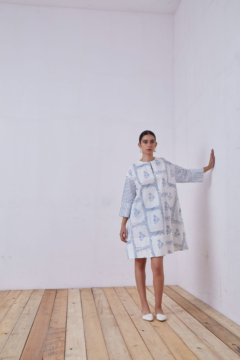 Dalip Blue Hand Printed Dress cotton cambric dress by The Summer House for women Worldwide