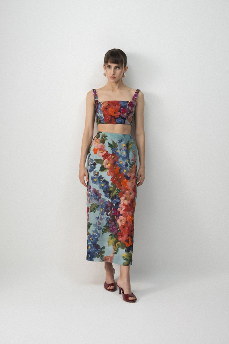 DARLINGTON EMBROIDERED BLOUSE AND SKIRT silk by Yam in multi color for women Worldwide
