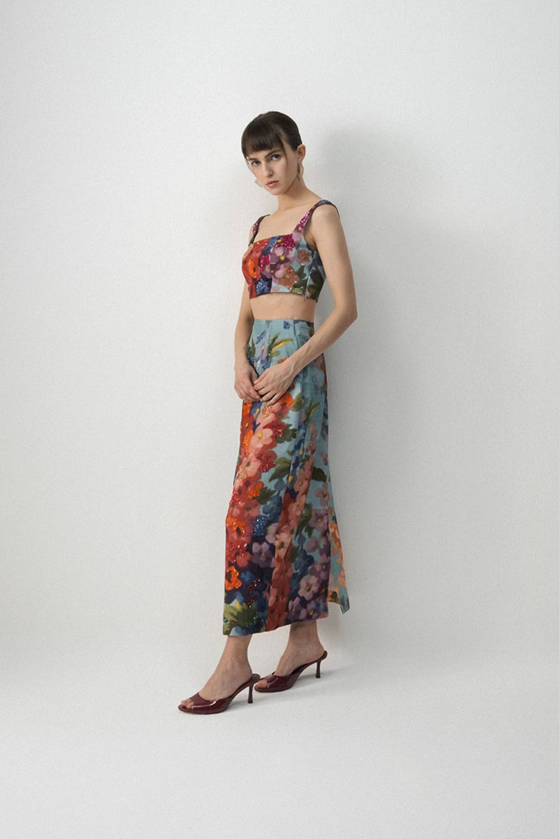 DARLINGTON EMBROIDERED BLOUSE AND SKIRT silk by Yam in multi color for women Worldwide