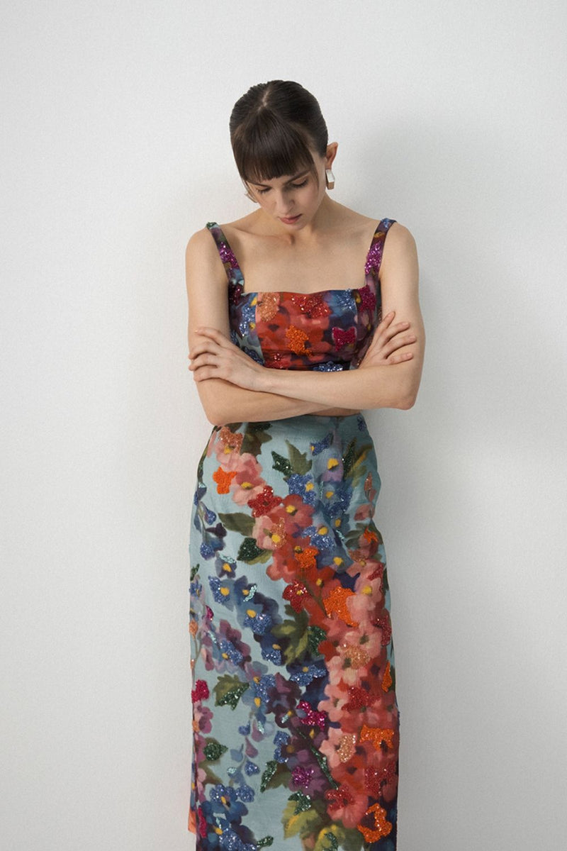 DARLINGTON EMBROIDERED BLOUSE AND SKIRT silk by Yam in multi color for women Worldwide