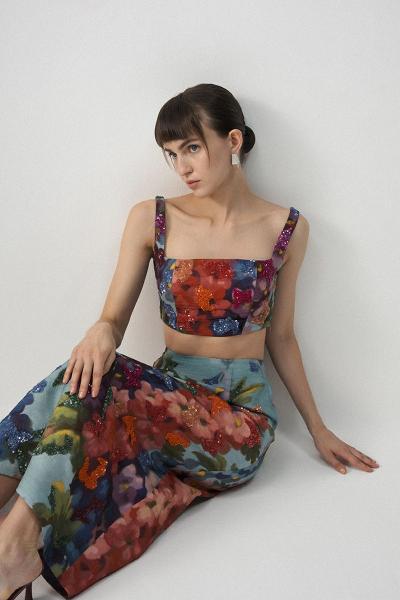 DARLINGTON EMBROIDERED BLOUSE AND SKIRT silk by Yam in multi color for women Worldwide