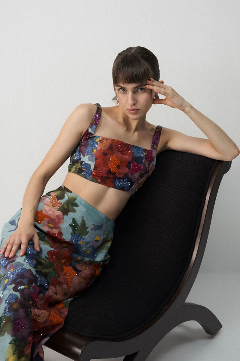DARLINGTON EMBROIDERED BLOUSE AND SKIRT silk by Yam in multi color for women Worldwide