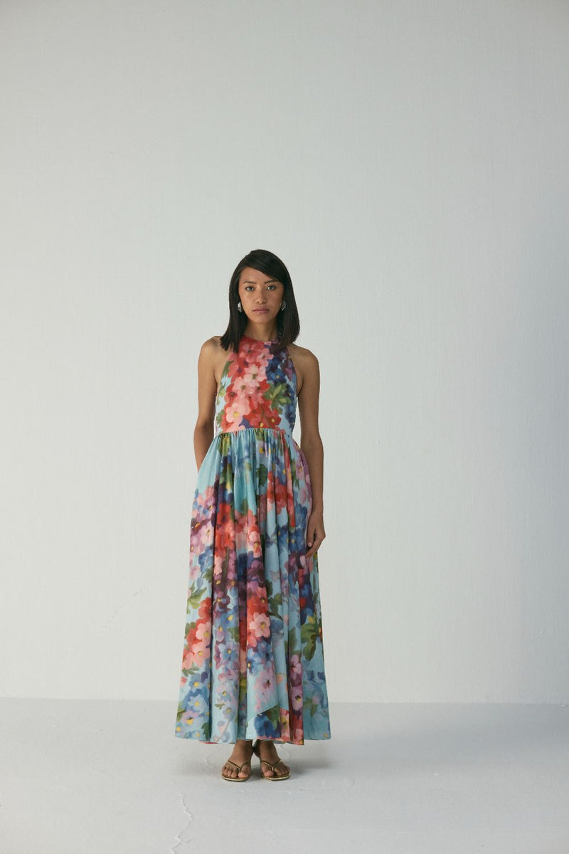DARLINGTON HALTER NECK DRESS satin by Yam in multi color for women Worldwide
